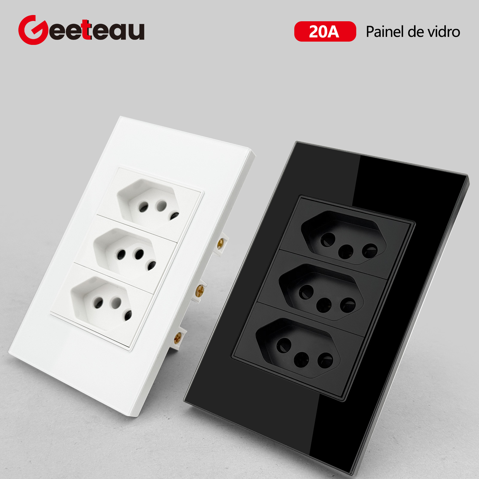 Home Improvement Outlet - Geeteau ブラジル標準 20A トリプル壁コンセント 耐久性のある強化ガラスパネル ブラック