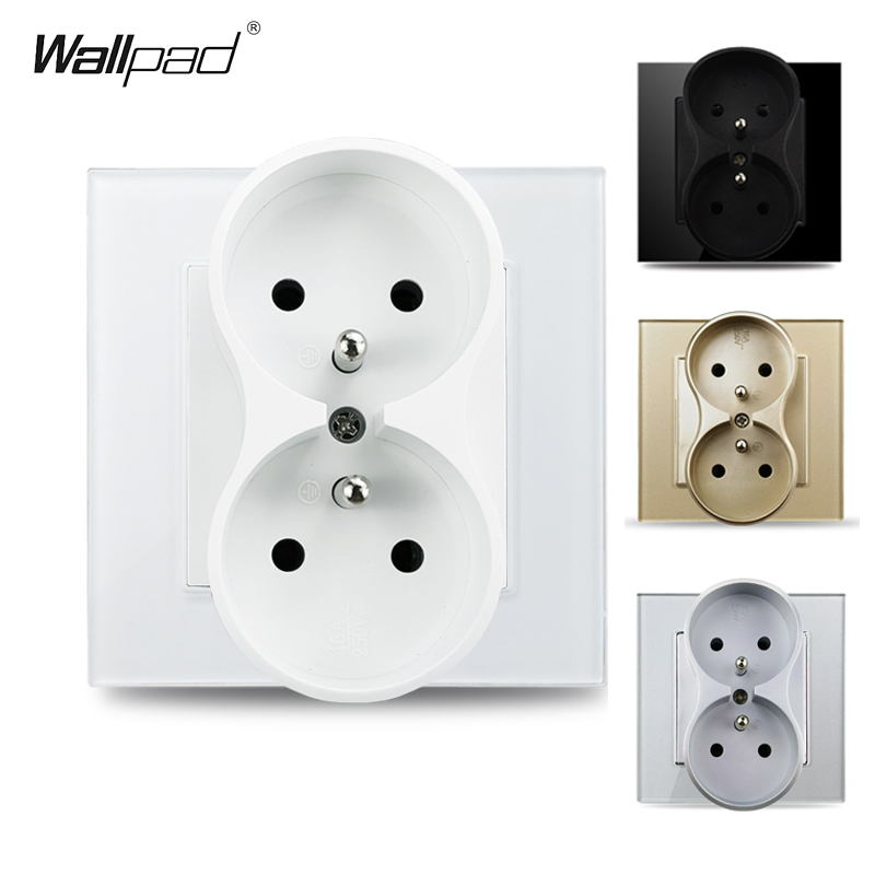 Home Improvement Outlet - EU規格ダブルソケットヨーロッパデュアル電源コンセント110-250V白黒ガラスパネル電気プラグ（家庭用）