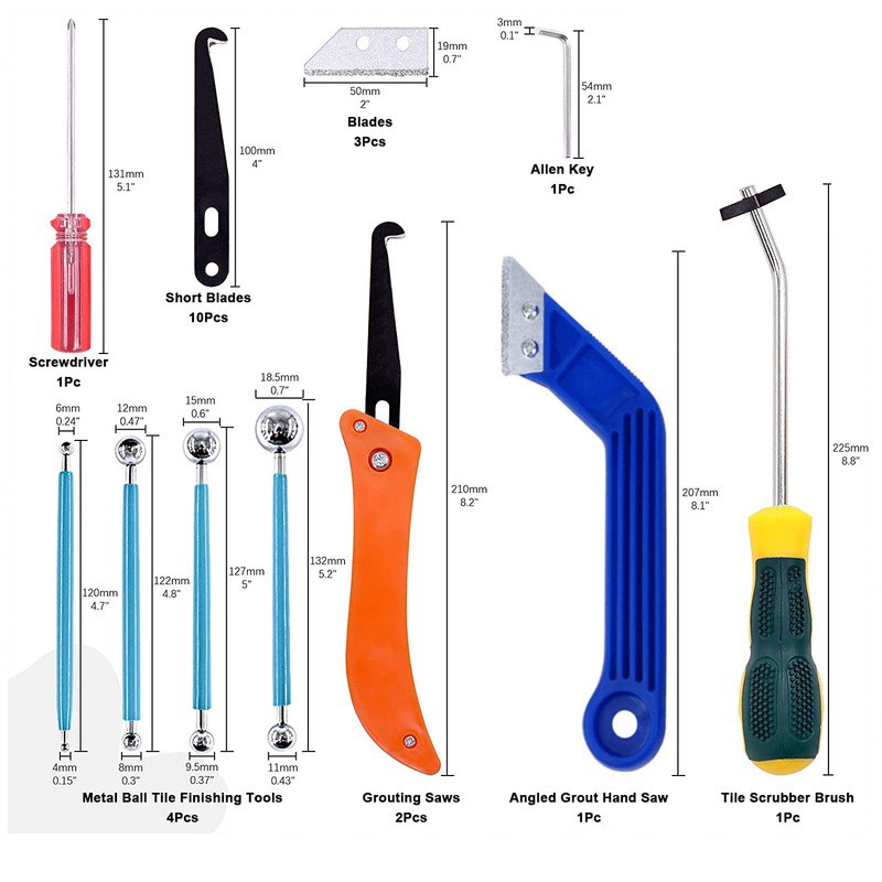 Grout Saw Removal - グラウトリムーバーツール 22 個セット 鋸刃 グラウトハンドソー タイルジョイントクリーニングブラシ