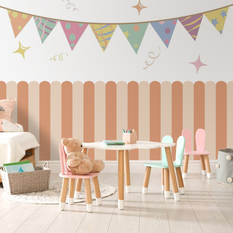 マルチカラー縦ストライプアーク壁紙保育園子供壁アートキッズル - Home Improvement Kids のレビューと価格